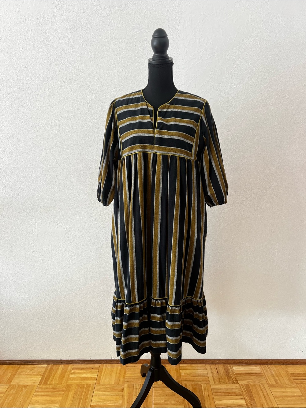 Saint Geraldine Polly Jean Midi Dress Caftan Ruffle Puff Sleeves Boho Chic L